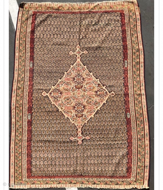  here is a very fine antique senneh kelim made ca 1880.  All around in the red border is written “ mubarak” or congratulations it was made as a wedding gift  ...