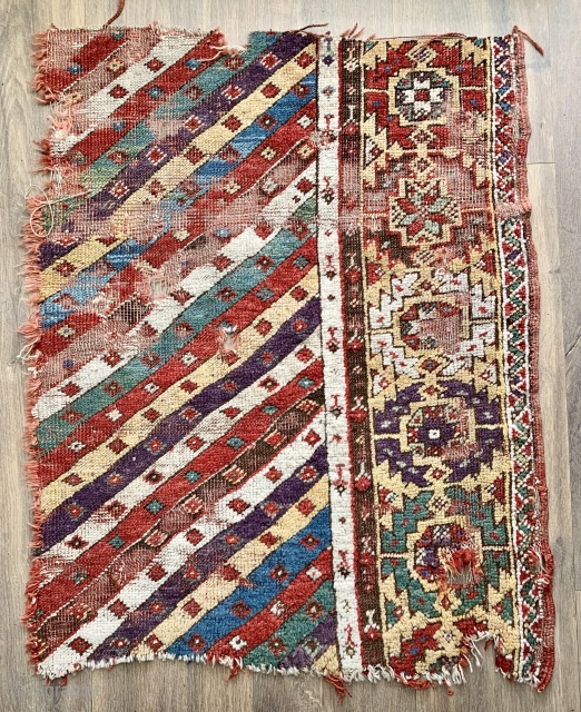 beautiful antique Turkish mujur early 19 c rug fragment, colours as good as they come size 78 x 62 cm £200 + postage only         