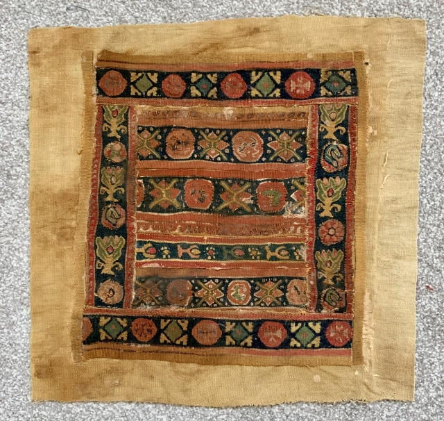  don’t forget coptic textiles they are some of the greatest. Here is a large piece  size 25 x 26 cm .  Lovely colours with little birds and deer like  ...