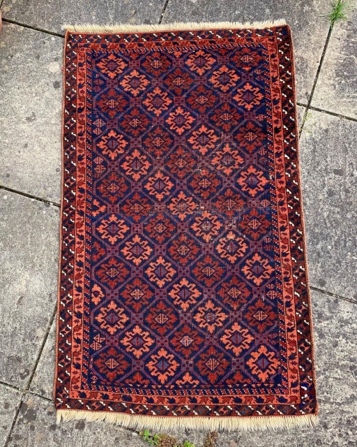 beautiful antique Timuri Baluch rug ca 1880 with the softest wool and fine weave. Snowflake design , lovely natural dyes size 133 x 83 cm lite wear clean and floor ready  