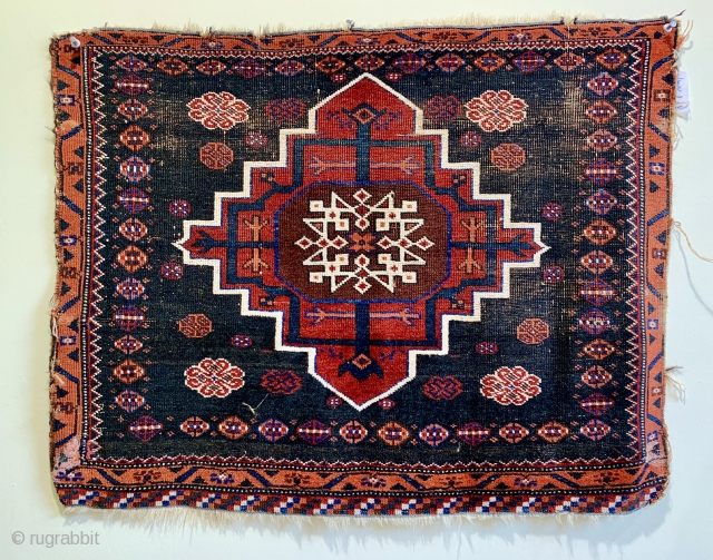 Nice antique Afshar (?) bagface ca 1880.  All wool natural dyes size 73 x 57 cm. 
these are generally thought to be afshar but the colours suggest veramin to me.   ...