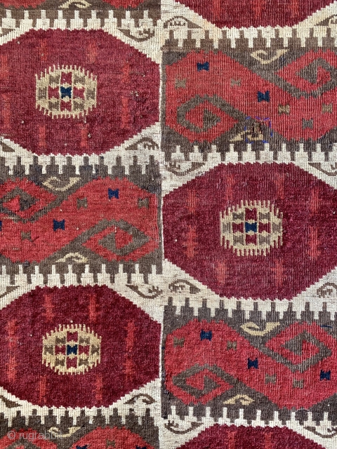 rare antique Uzbek rug with ikat design purchased in Afghanistan in the 1970 s.  Unusually this rug has all natural dyes the browns are undyed wool.  Edged with Russian or  ...