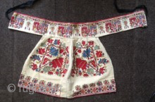 unusual Balkan Ottoman embroidery late 19C approx. 58 x 32 cm silk embroidery on cotton. Could be a sleeve or apron ??           