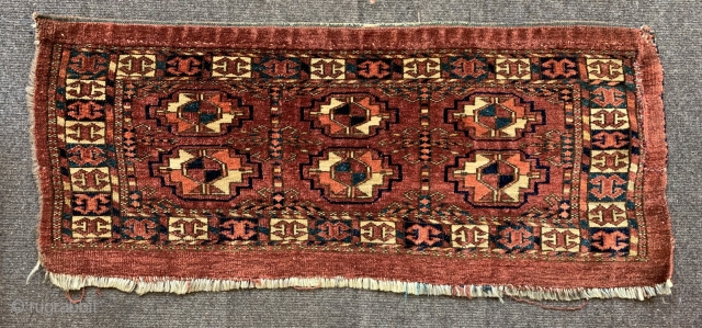 Antique tekke kap or mafrash mid 19 c. Rare border good pile old repair top right ex Leigh marsh collection size 84 x 35 cm        