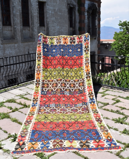 Antique Turkish kilim. Perfect condition. 4.7x 12.8 ft (143x 390 cm)                      