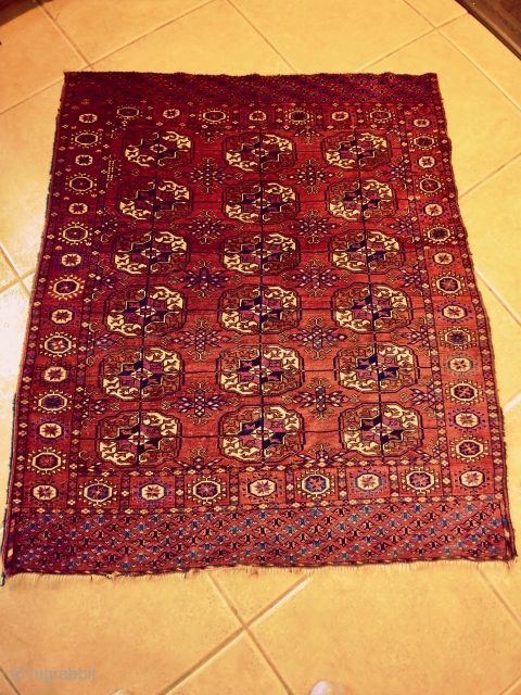 Tekke Turkoman Wedding Dowry Rug, nice condition, it measures approximately 3.6 x 4 feet. This piece is so very finely woven with soft wool that it handles like velvet. It has wool  ...