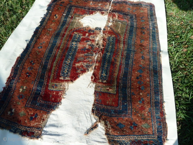 Unusual Anatolian Prayer Rug Fragment- Yuruk or Not Yuruk! That is the question.

   Even though this piece shares similar design elements common to Yuruk type prayer rugs such as the  ...