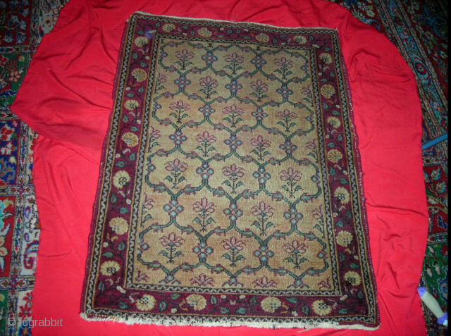 Antique miniature Indian rug with Mughal design. Agra? 26inches by 36inches.                      