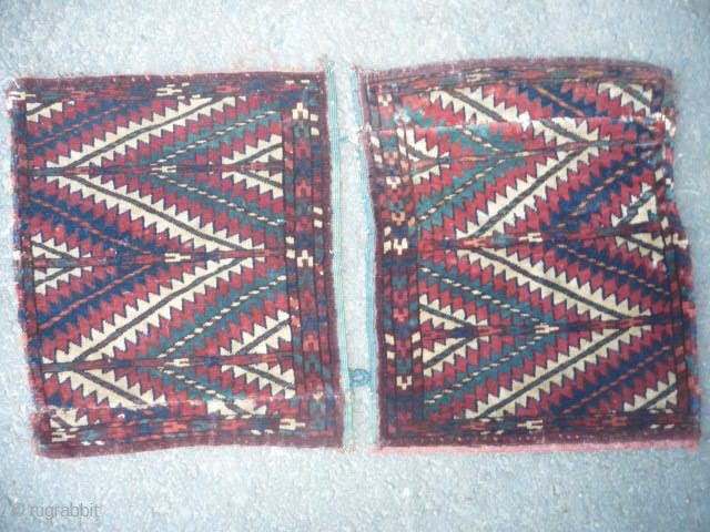 TURKMAN OK BASH 19th cent.

A pair of ok bash with beautiful colours especially good green, points cut off, both cut and re-sewn with little or nothing missing,good pile, will clean superbly, straight  ...