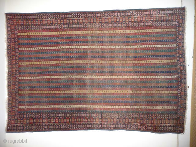 SOLD  Beautiful old mid 19th cent. Ersari type rug with rare cane design, original sidecords, areas of old repiling, 7ft x 4ft 9in approx.        