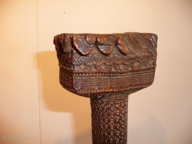 SOLD Pacific Islands , Superb handle from a ceremonial paddle, early 19th cent.good colour and patina , completely covered with intricate carving, 3ft 3ins.         