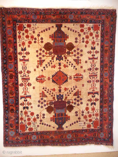  SOLD Lovely Afshah rug all good colours no repairs original sides and ends ivory field evenly low,very decorative.  1m90 x 1m50          