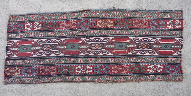  SOLD Shahsavan soumac mafrash panel , 19th cent. good colours , cotton whites. 3ft7ins. x 1ft5ins.                