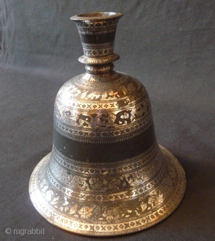 Mughal Indian 18th cent. Exquisite quality silver inlaid Bidri-ware huqua base, two small dents and some loss to the inlay, 8ins. high.           