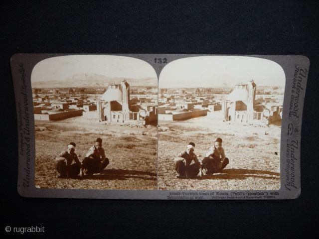 Ottoman era rare stereo-card of Konya showing the Selcuk period Ince Minaret Medrese, in excellent condition.                 