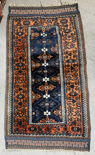 Antique Beautiful Baluch Rug circa 1900. Good and original condition. Size is 194 x 105 cm or 76 x 41 inches.            