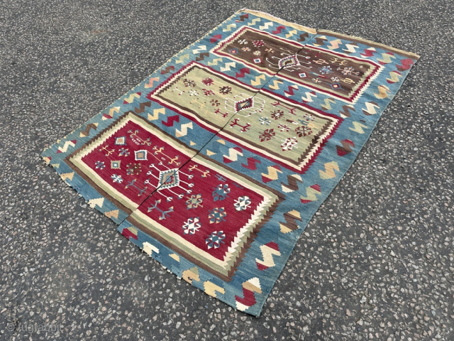 Antique Aleppo Kilim fragment, 1st side is 192cm 2nd is 184cm and width is 65 cm. 
Email : theantiquedecor@hotmail.com tel : +44 7985418910          