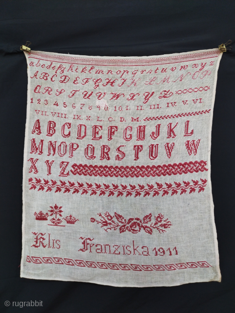 Vintage alphabets embroidered ABC sampler 1911
For more information contact us

aamirkhanswati023@yahoo.com                       