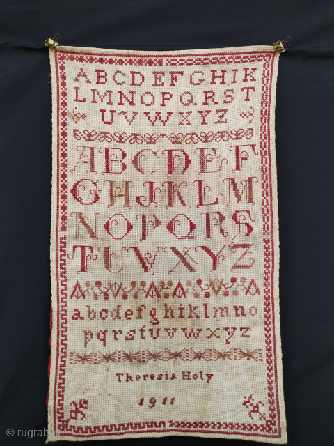 Vintage alphabets embroidered sampler needlework 1911

Contact for more details 
aamirkhanswati023@yahoo.com 
Watsup 03313602337                     