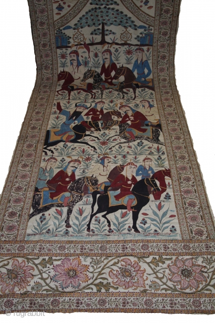 19th, Century Persian Kalamkari, The Most Beautiful Pieces, Big Size and with Figures, 
Condition Perfect..Size 372x112 Cm...approx.(IMG_00026085)                