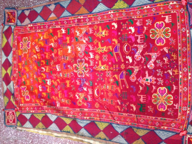 a 19th century banjara textile from india, with lots of figures and with one pillow cower.colors & condition are very good which is very rare to find in this kind of textiles....!
size  ...