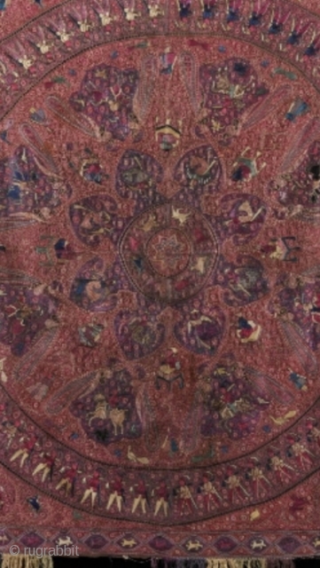 The art of indian textiles.
antique indian gujrat embroidery shawl.19th century it's same like kashmir Shawl.It's Museum collection shawl with more than one thousand figures. there is many figures like kings & Queens  ...