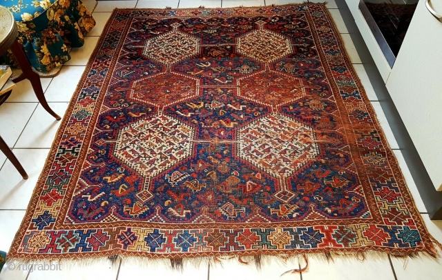 Nice beautiful Khamseh, late 19th century/early 20th century. 191 x 164 cm / 6'4" x 5'6".                 