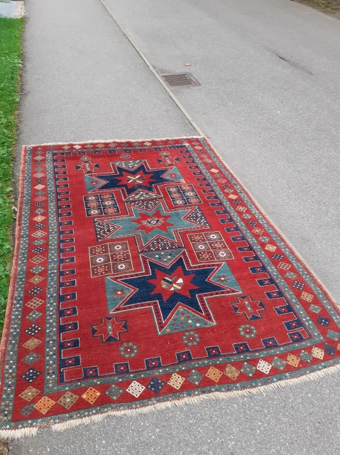 Beautiful early 20th century Kazak. Has two old repairs. 235 x 170 cm/ 7'10" x 5'8".                 