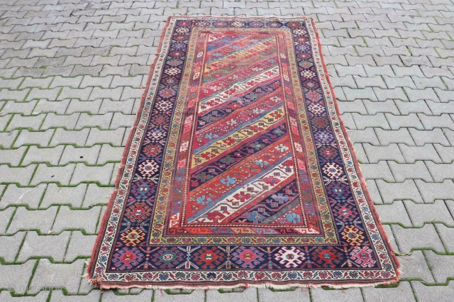 19th century caucasian Karabagh with beautiful colours. 247 x 121 cm / 8'3" x 4'.                  