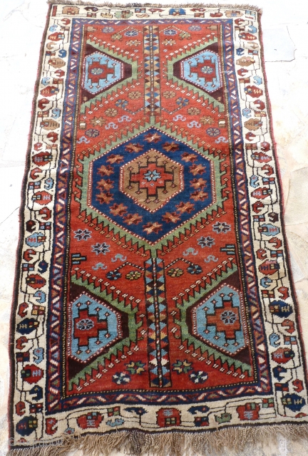 Antique Kurdish 185 x 105 cm. 3 very small holes recharged wool otherwise good condition.                  