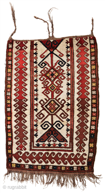 Kyrgyz eshik tysh (tent door hanging), Ferghana Valley, late 19th century, 150 x 94 cm, A piece of stark, dramatic beauty, in very good condition. Rare.       