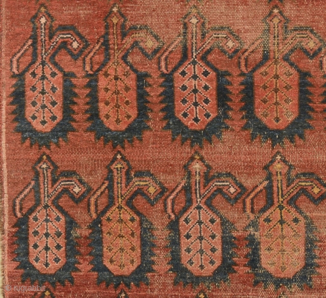 Kyrgyz main rug fragment (giliam), Ferghana valley, mid-1800’s, 326cm x 98cm, unusual badalja/boteh pattern, impressive large detailed decorative centrepiece – indicative of earlier technique and tradition, natural colours, professionally mounted on linen,  ...