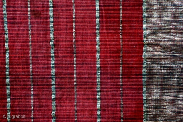 Tubular skirt, ceremonial male sarong, cotton and metal thread, Minangkabau/Sumatra/Indonesia, ca.1950.
This is the third of three  cloths from Sumatra  which I am offering in this series. They are all featuring  ...