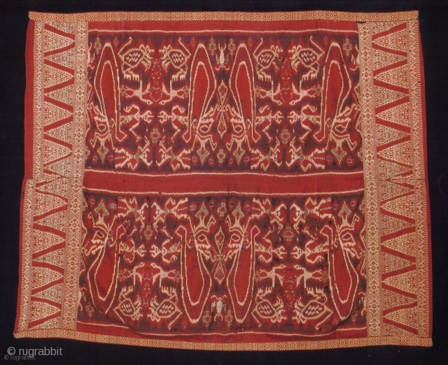 Indonesian Balinese textiles Indonesia - Bali 008, Endek outer hip cloth for men, Silk Ikat, approx. 80 years old, condition; some damages.           