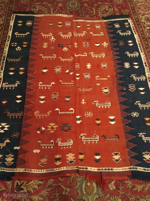 Antique Karabagh Verneh, mid 19th century, very good condition. Size ~170x190cm. Wool on wool, all natural dyes, whites are cotton.             