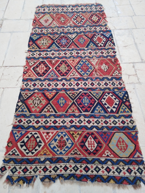 Antique Caucasian Shirvan Kilim, size ~140x320cm. All natural colors, wool on wool.                     