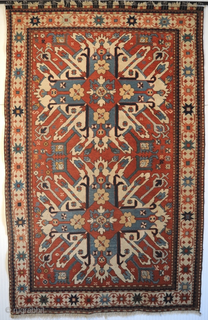 Caucasian Chelaberd Eagle Kazak Karabagh rug, early 20th century, excellent condition, size 4'8"x7'3" (142x220cm). 
Wonderful natural dyed colors, wool on wool, original sides and ends, good pile.
More photos on request.   