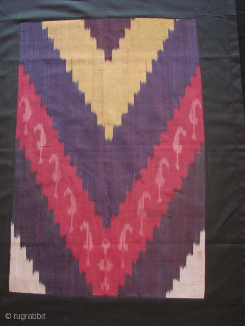 Silk Ikat fragment.
early 20th.

on black backing.                           