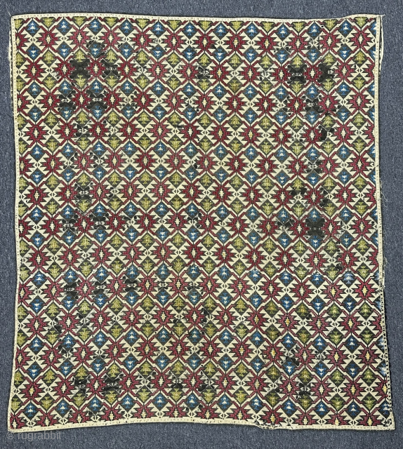Greek silk cross stitch islands embroidery on hand loomed cotton. circa 1900, size:125x112 cm