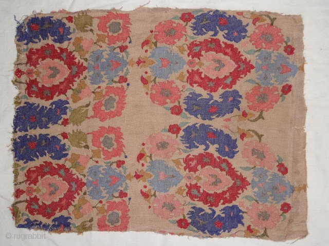 Ottoman Greek (?) embroidery Fragment. Great Saturated Colours. Cm 52 x 40.                     