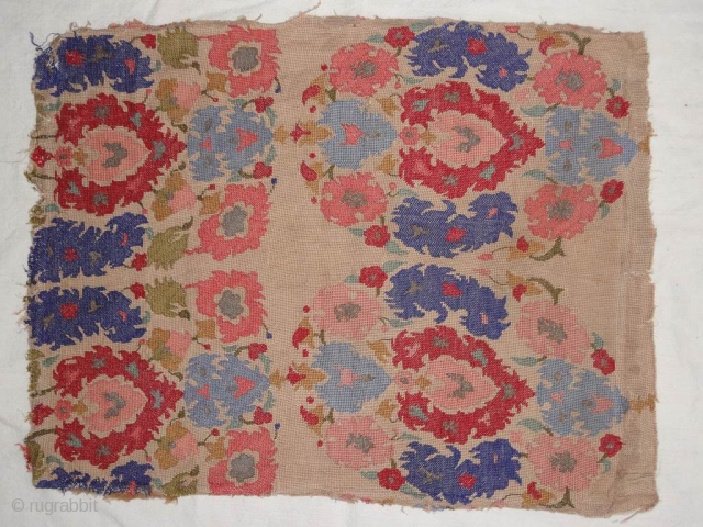 Ottoman Greek (?) embroidery Fragment. Great Saturated Colours. Cm 52 x 40.                     