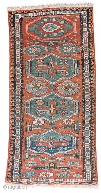 Soumak, 146 x 71 cm (4 ft. 9 in. x 2 ft. 4 in.), Caucasus, ca. 1880, Starting bid € 300, Auction March 9th at 4pm, https://www.liveauctioneers.com/item/69398191_soumak      