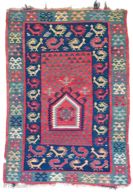 Lot 30, SHARKOY PRAYER KILIM 144 x 103 cm (4ft. 9in. x 3ft. 5in.) Eastern Balkan, second half 19th century, Starting bid € 2.000, Auction on April 22nd, https://new.liveauctioneers.com/item/52104193_sharkoy-prayer-kilim-144-x-103-cm-4ft-9in-x-3ft
    