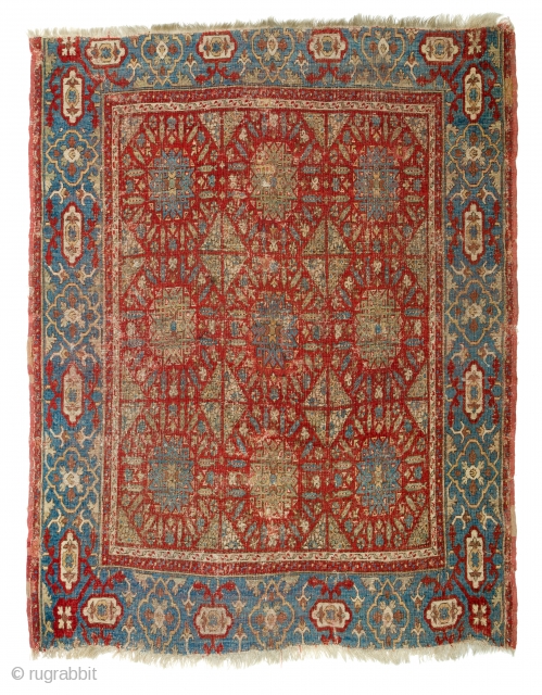 Lot 98, Damascus checkerboard rug published in Schürmann “Bilderbuch für Teppichsammler” 1960 plate 21 and Schürmann “Oriental Carpets” 1965 page 30
6ft. x 4ft. 7in. Syria dated by Schürmann circa 1600, condition: good,  ...