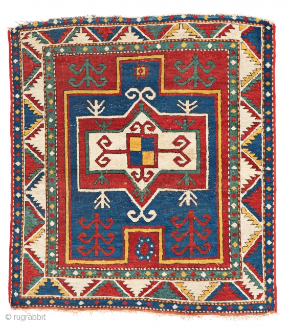 Lot 1, Fachralo Prayer Rug,
3 ft. 11 in. x 3 ft. 7 in.,
Caucasus, ca. 1880,
Condition: good, upper end incomplete, pile partly low,
one restored pleat,
Warp: wool, weft: wool, pile: wool
Provenance: Theo Häberli private  ...