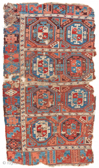 Lot 144, Early East Anatolian Divan Rug, 5 ft. 10 in. x 3 ft. 4 in., Turkey, first half 19th century, Condition: used, incomplete all around, some holes and losses, heavy signs  ...