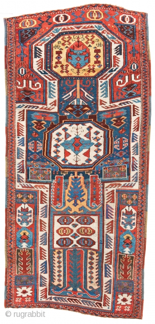 Lot 204, East Anatolian Kurdish Rug, 8 ft. 8 in. x 4 ft. 1 in., Turkey, mid 19th century, Condition: good, brown corroded, pile partly low, ends, slightly incomplete, some small repairs  ...