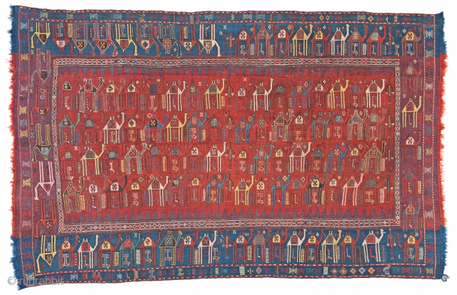 Lot 207, Shadda, with 110 camel and 12 human figures, 9 ft. 5 in. x 6 ft. 0 in., Azerbaijan, second half 19th century, Condition: good, few small repairs and reweavings, Warp:  ...