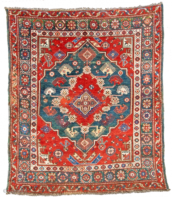 Lot 22, Dazkir, 5 ft. 2 in. x 4 ft. 4 in., Turkey, first half 19th century, Condition: good, pile partly low, some small, repairs and reweavings, Warp: wool, weft: wool, pile:  ...