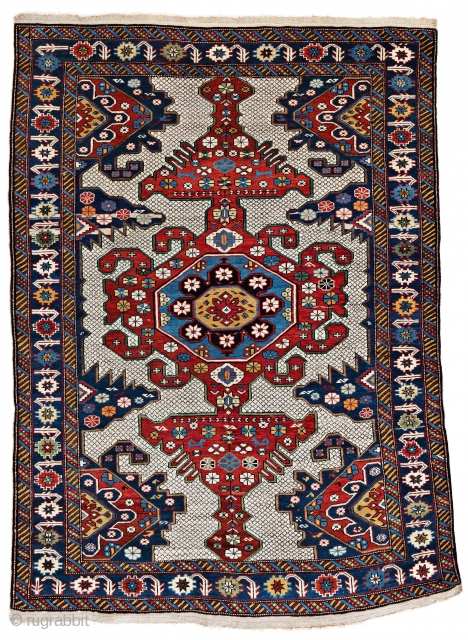 Lot 11, Shirvan, 155 x 113 cm (5' 1" x 3' 8"), Caucasus, ca. 1880, Auction on November 2nd at 4pm, https://www.liveauctioneers.com/item/76673377_shirvan           